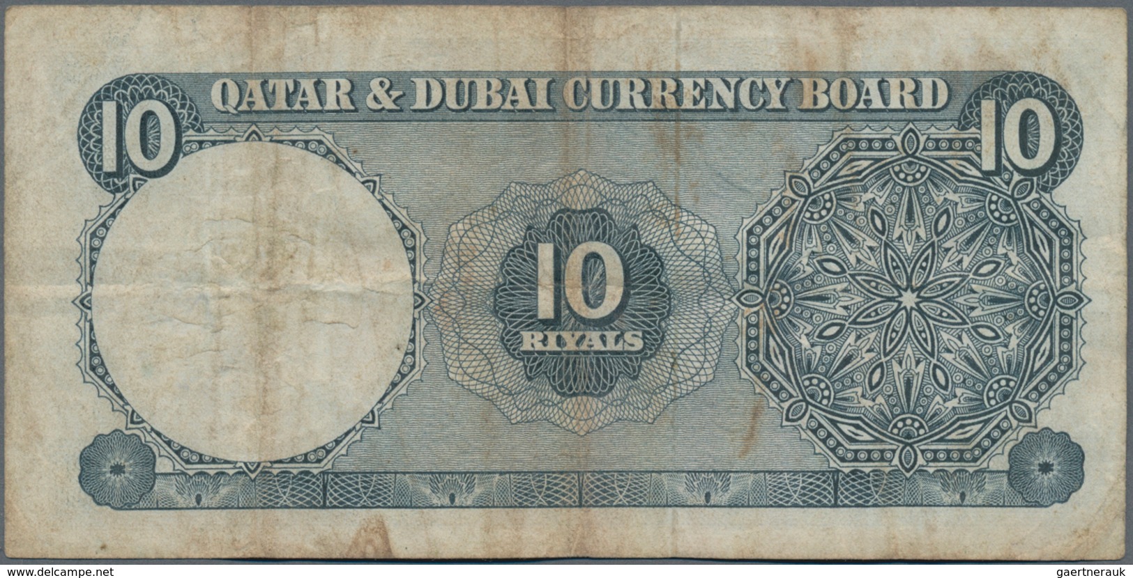 Qatar & Dubai: 10 Riyals 1960 P. 3 In Used Condition With Several Folds And Creases, No Holes Or Tea - Emiratos Arabes Unidos