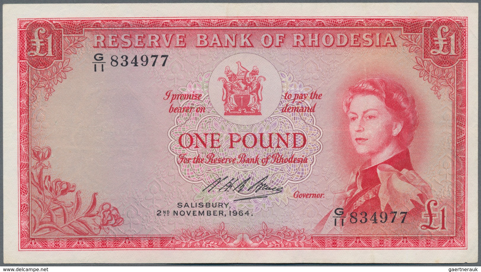 Rhodesia / Rhodesien: 1 Pound 1964 P. 25, Pressed But Still With Strongness In Paper, Light Folds An - Rhodesien