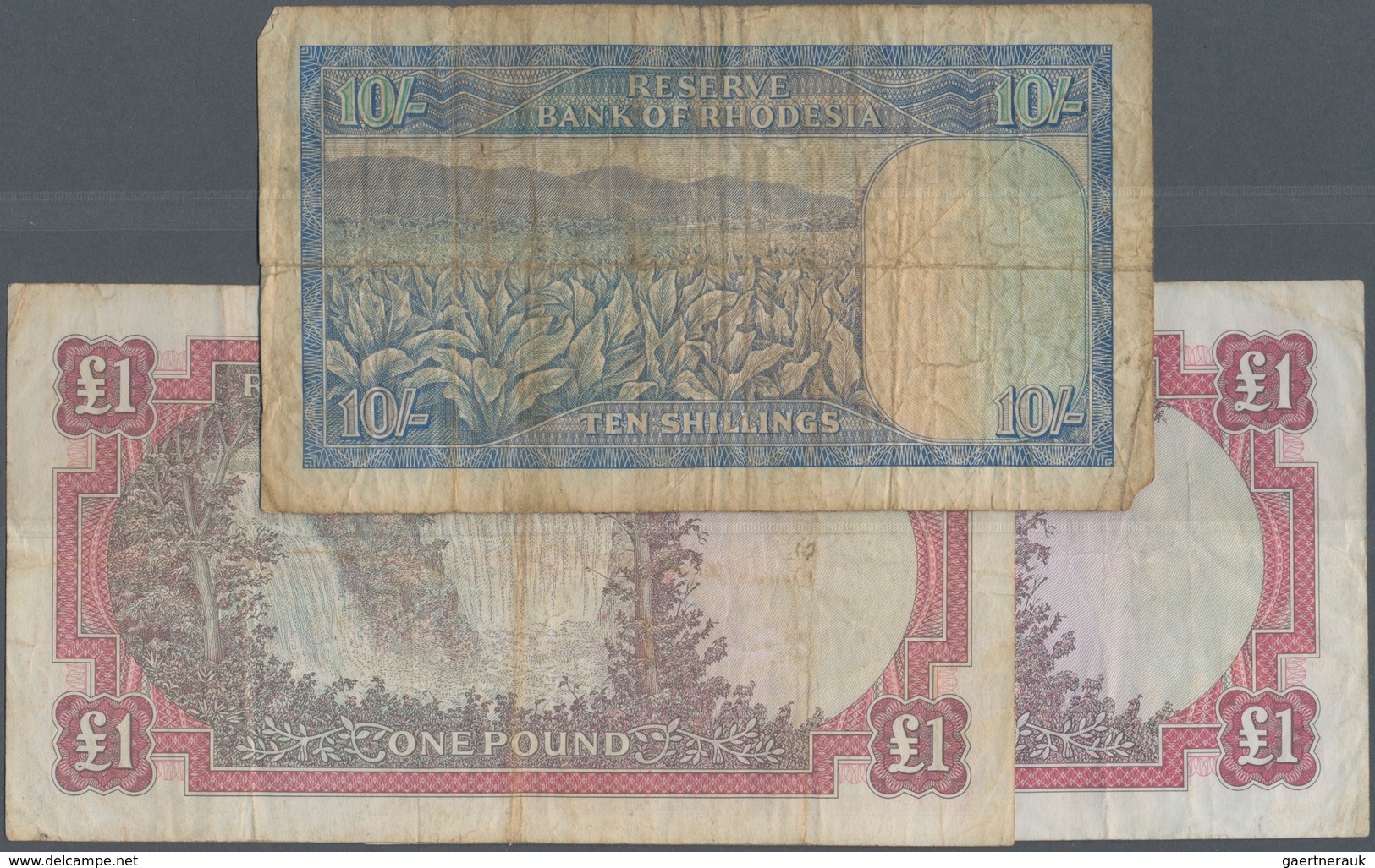 Rhodesia / Rhodesien: Set Of 3 Notes Containing 10 Shillings & 2x 1 Pound 1966/68, All In Used Condi - Rhodesië