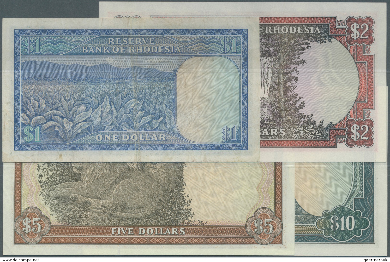 Rhodesia / Rhodesien: Set Of 4 Notes Containing 1 Dollar 1974 P. 30 (VF+), 10 Dollars 1975 P. 33 (XF - Rhodesia