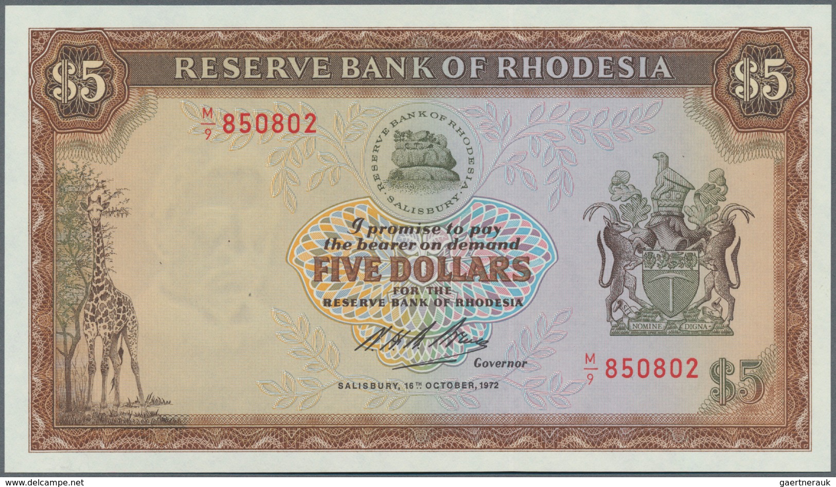 Rhodesia / Rhodesien: 5 Dollars 1972 P. 32 In Condition: UNC. - Rhodesië