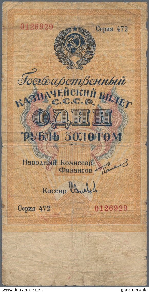 Russia / Russland: 1 Gold Ruble 1924, P.186, Almost Well Worn Condition With Margin Splits And Small - Russland