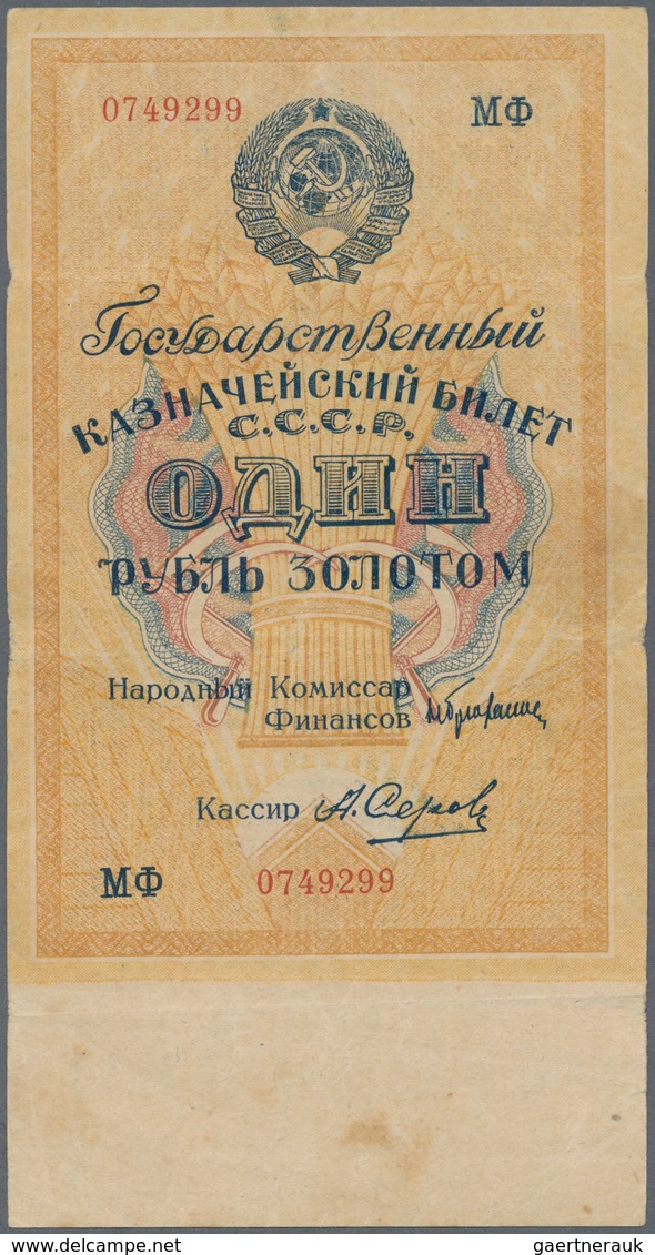 Russia / Russland: Lot With 10 Banknotes Comprising 1 Gold Ruble 1928 In F+, 2 X 1, 2 X 3 And 2 X 5 - Rusia