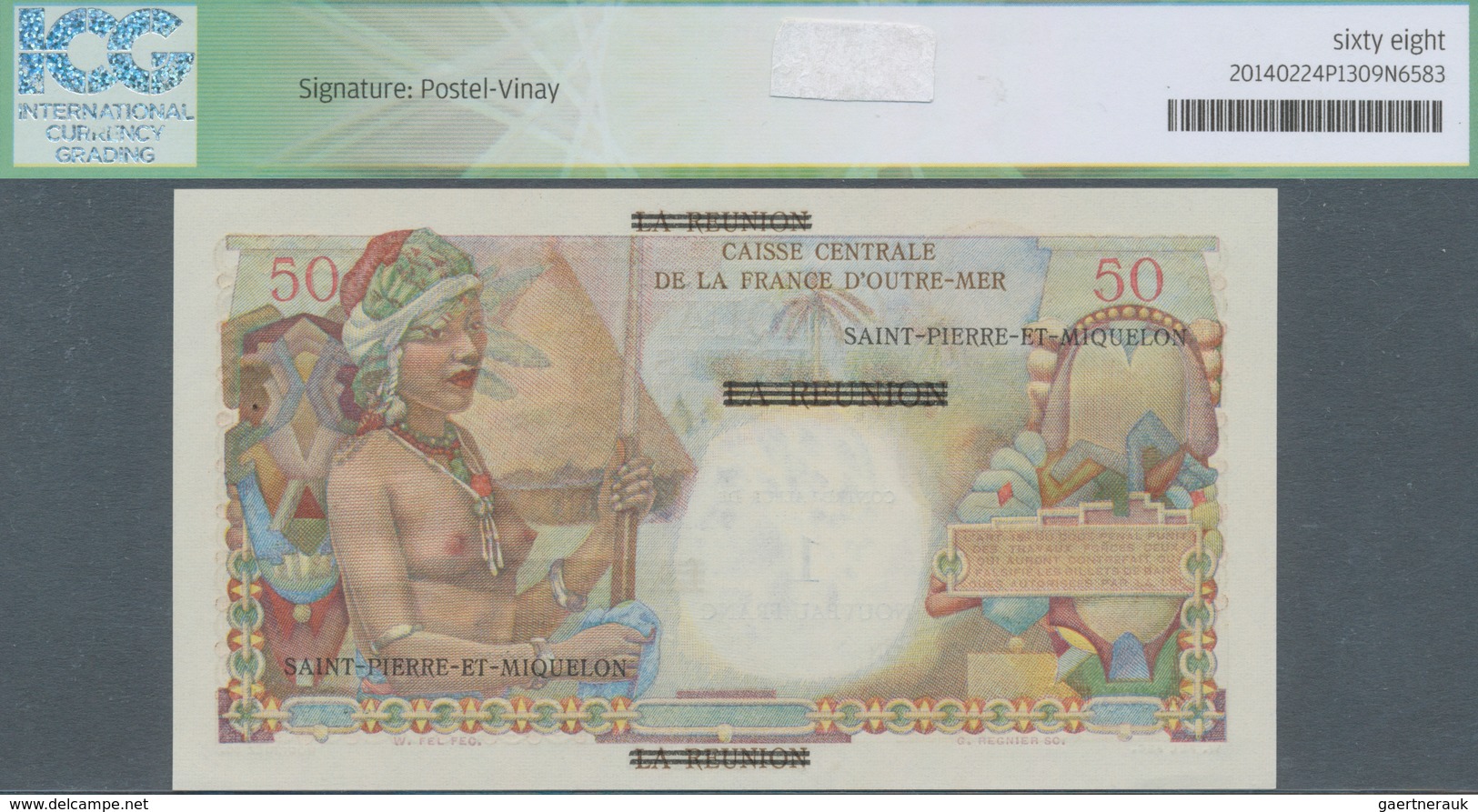 Saint Pierre & Miquelon: 1 Nouveau Franc On 50 Francs ND(1960) P. 30b, In Condition: ICG Graded 68 G - Otros & Sin Clasificación