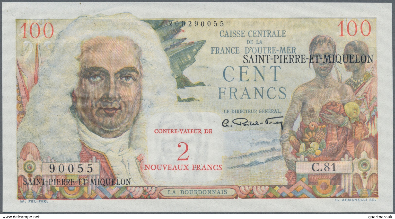 Saint Pierre & Miquelon: 2 Nouveaux Francs ND(1961) P. 32 Black Overprint On 100 Francs ND(1950-60) - Andere & Zonder Classificatie