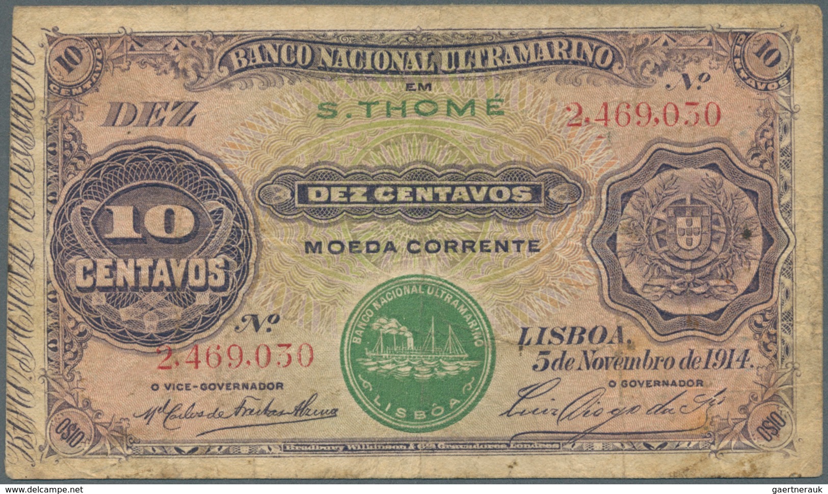 Saint Thomas & Prince / Sao Tome E Principe: Banco Nacional Ultramarino 10 Centavos 1913, Place Of I - Sao Tomé Et Principe