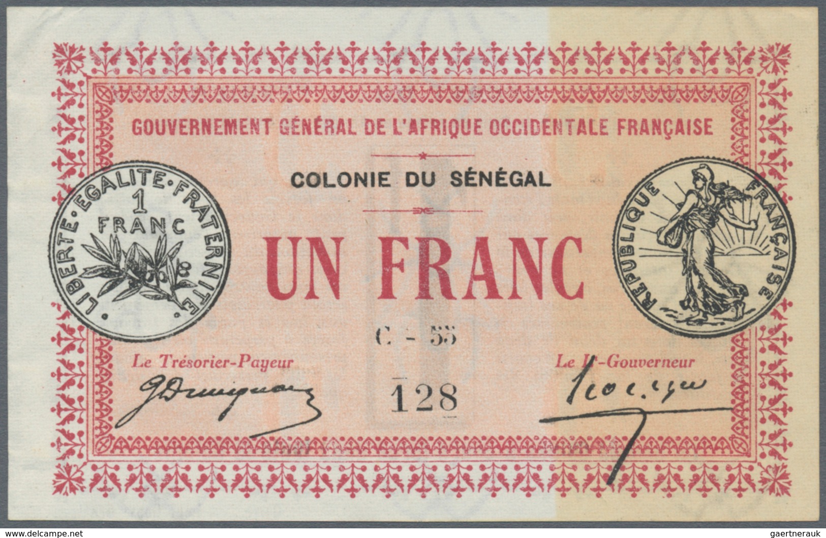 Senegal: Pair Of Two Banknotes Containing 0.50 Francs 1917 P. 1, S/N G-78 996, With Folds And Crease - Sénégal