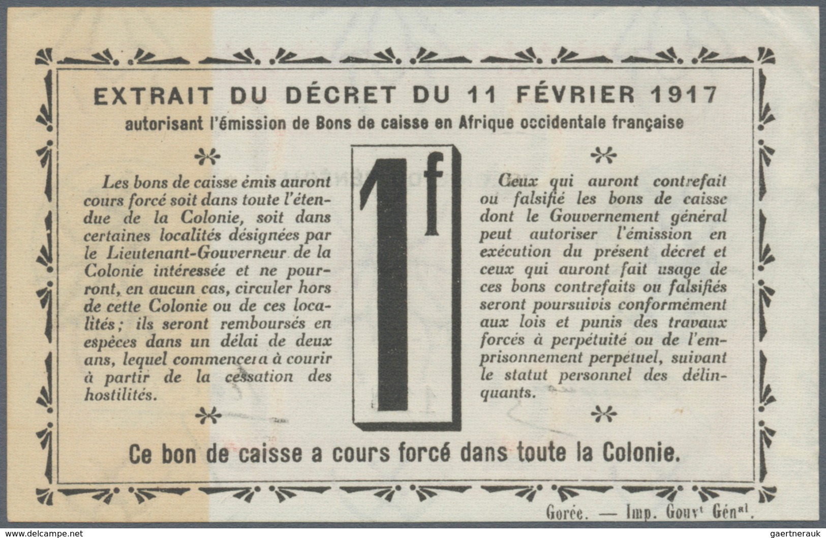 Senegal: Pair Of Two Banknotes Containing 0.50 Francs 1917 P. 1, S/N G-78 996, With Folds And Crease - Senegal