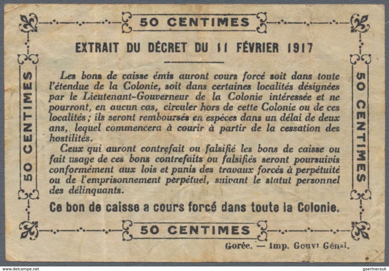 Senegal: Pair Of Two Banknotes Containing 0.50 Francs 1917 P. 1, S/N G-78 996, With Folds And Crease - Sénégal