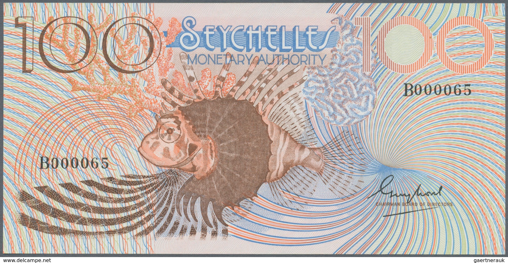 Seychelles / Seychellen: 100 Rupees ND P. 26, With Very Low S/N #B000065, Note From The First Bundle - Seychelles