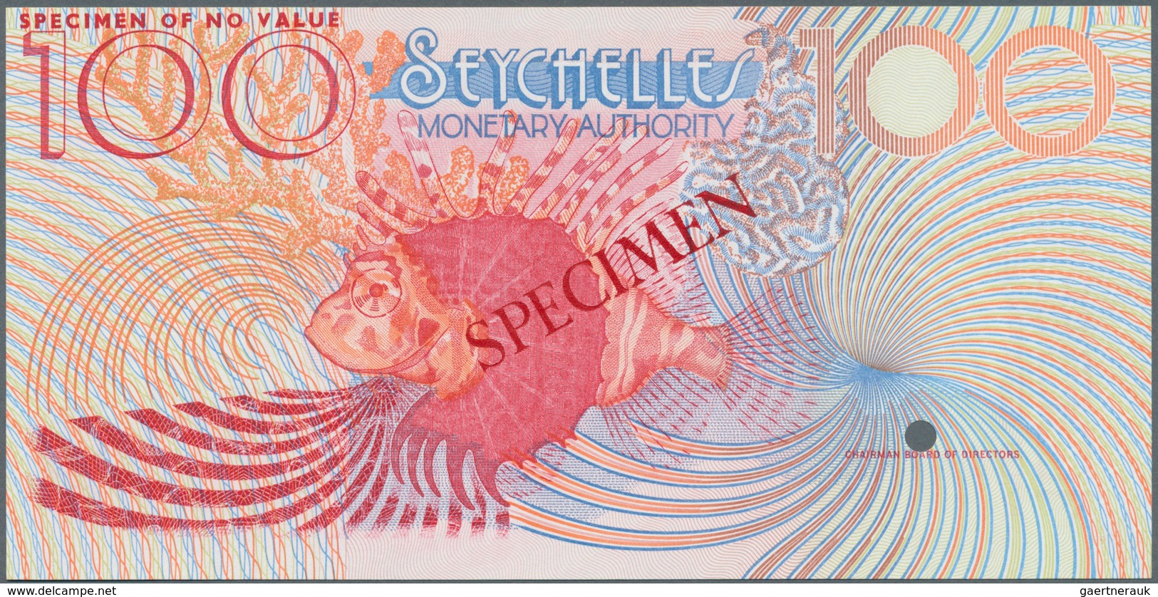 Seychelles / Seychellen: 100 Rupees ND Specimen P. 26s With Red "Specimen" Overprint On Front And Ba - Seychelles