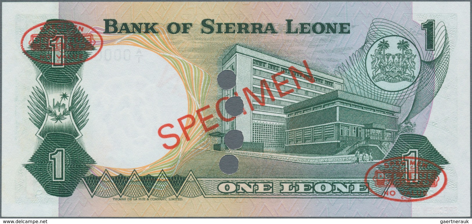 Sierra Leone: 1 Leone 1974 Specimen P. 5as, With Zero Serial Numbers And Red Specimen Overprints, In - Sierra Leone