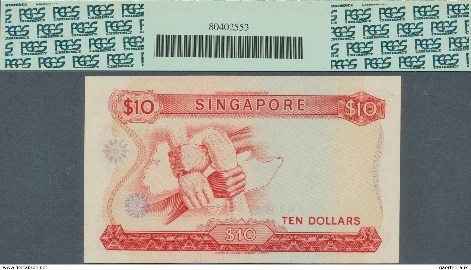 Singapore / Singapur: 10 Dollars ND(1967) P. 3a In Condition: PCGS Graded 65PPQ Gem New. - Singapore