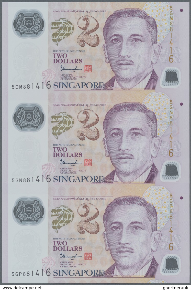 Singapore / Singapur: Set Of 7 Uncut Sheets Of 3 Notes (21 Notes In Total) Of 2 Dollars ND P. 46, Al - Singapour