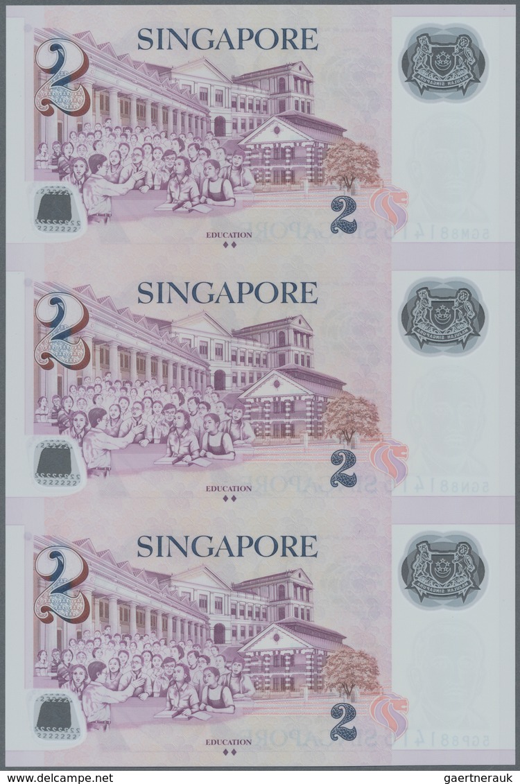 Singapore / Singapur: Set Of 7 Uncut Sheets Of 3 Notes (21 Notes In Total) Of 2 Dollars ND P. 46, Al - Singapore