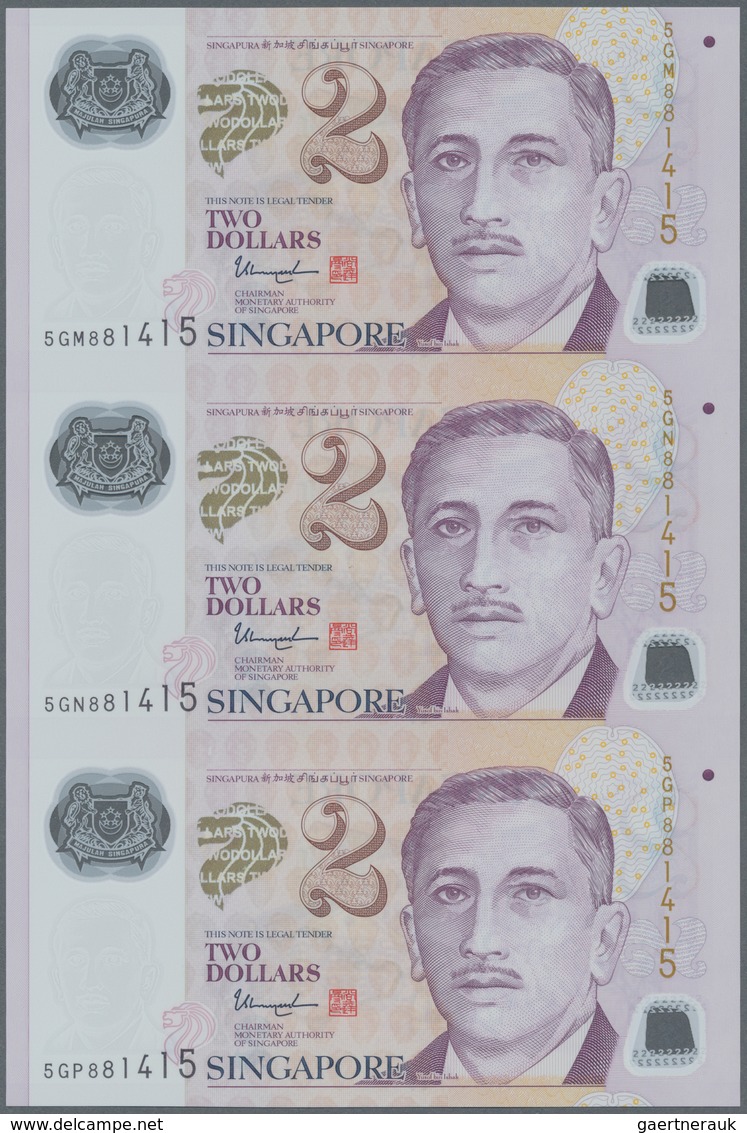 Singapore / Singapur: Set Of 7 Uncut Sheets Of 3 Notes (21 Notes In Total) Of 2 Dollars ND P. 46, Al - Singapore