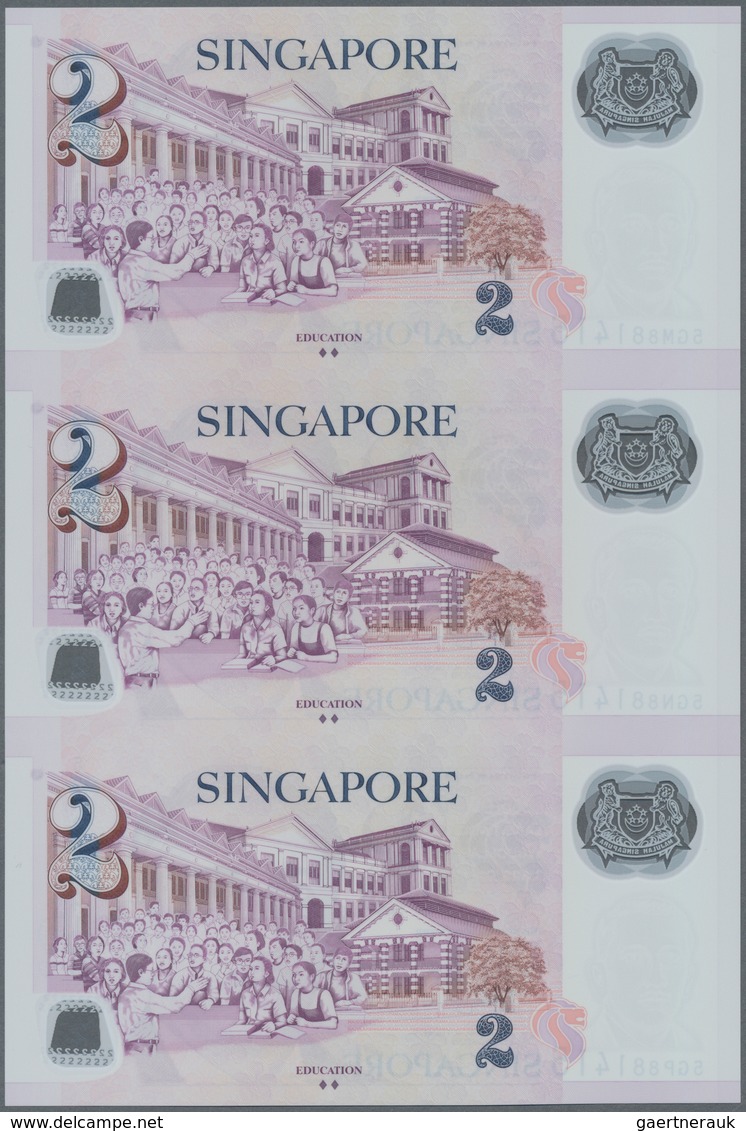 Singapore / Singapur: Set Of 7 Uncut Sheets Of 3 Notes (21 Notes In Total) Of 2 Dollars ND P. 46, Al - Singapore