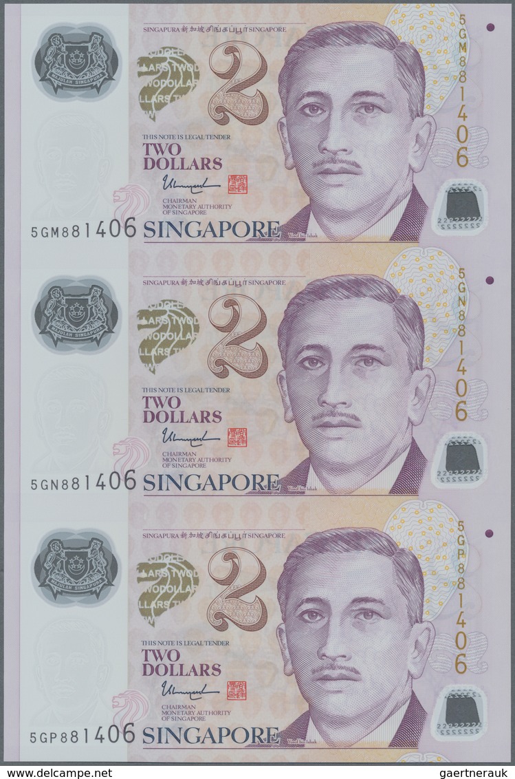 Singapore / Singapur: Set Of 7 Uncut Sheets Of 3 Notes (21 Notes In Total) Of 2 Dollars ND P. 46, Al - Singapore