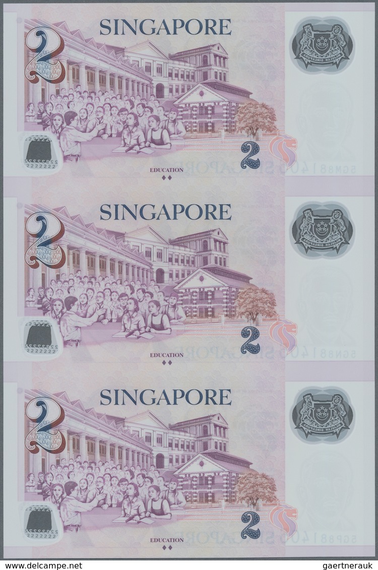 Singapore / Singapur: set of 7 uncut sheets of 3 notes (21 notes in total) of 2 Dollars ND P. 46, al