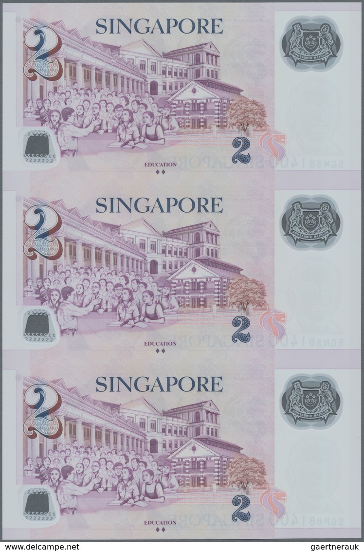 Singapore / Singapur: set of 7 uncut sheets of 3 notes (21 notes in total) of 2 Dollars ND P. 46, al