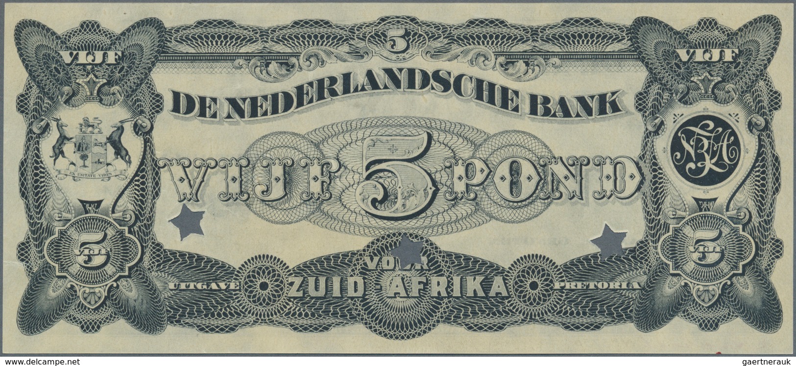 South Africa / Südafrika:  Netherlands Bank Of South Africa 5 Pond To 1920 Offset Printed Front And - Suráfrica