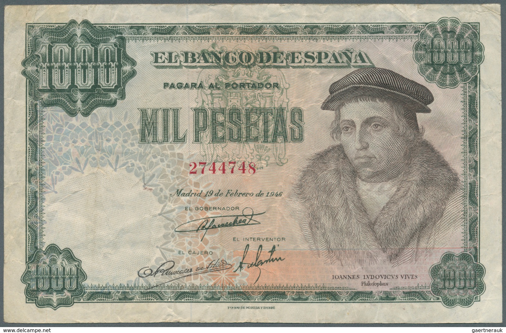 Spain / Spanien: 1000 Pesetas 1946 P. 133a, Used With Folds, No Holes Or Tears, Still Crispness In P - Autres & Non Classés