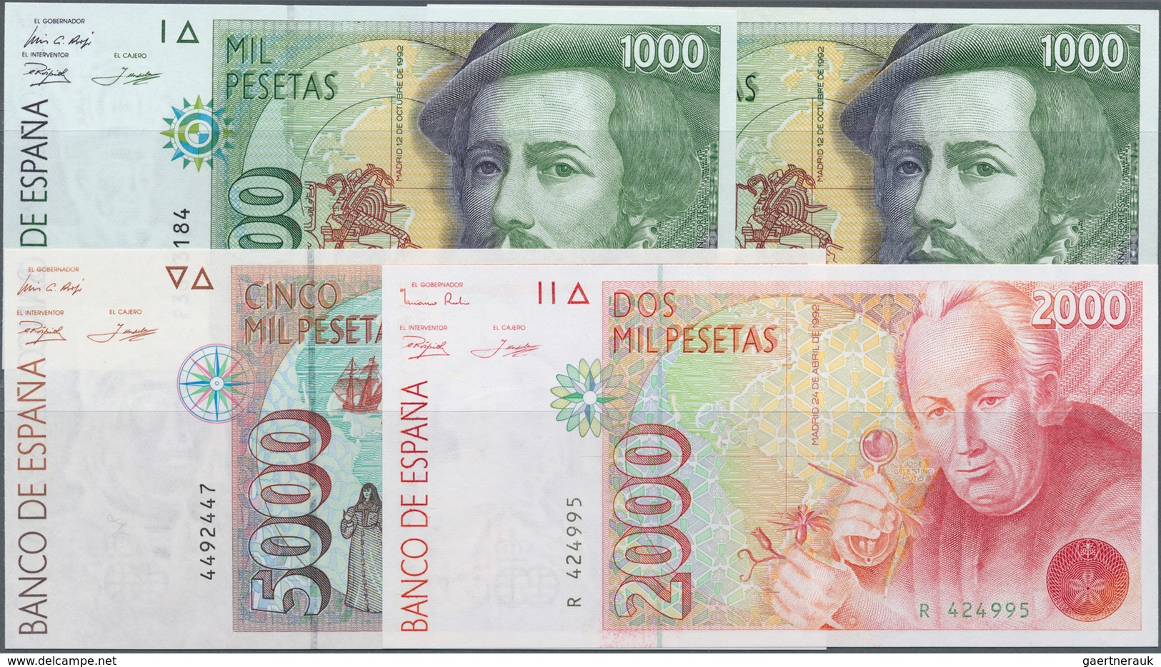 Spain / Spanien: Set Of 4 Notes Containing 2x 1000 Pesetas ND P. 163 (aUNC & UNC), 2000 Pesetas Seri - Andere & Zonder Classificatie