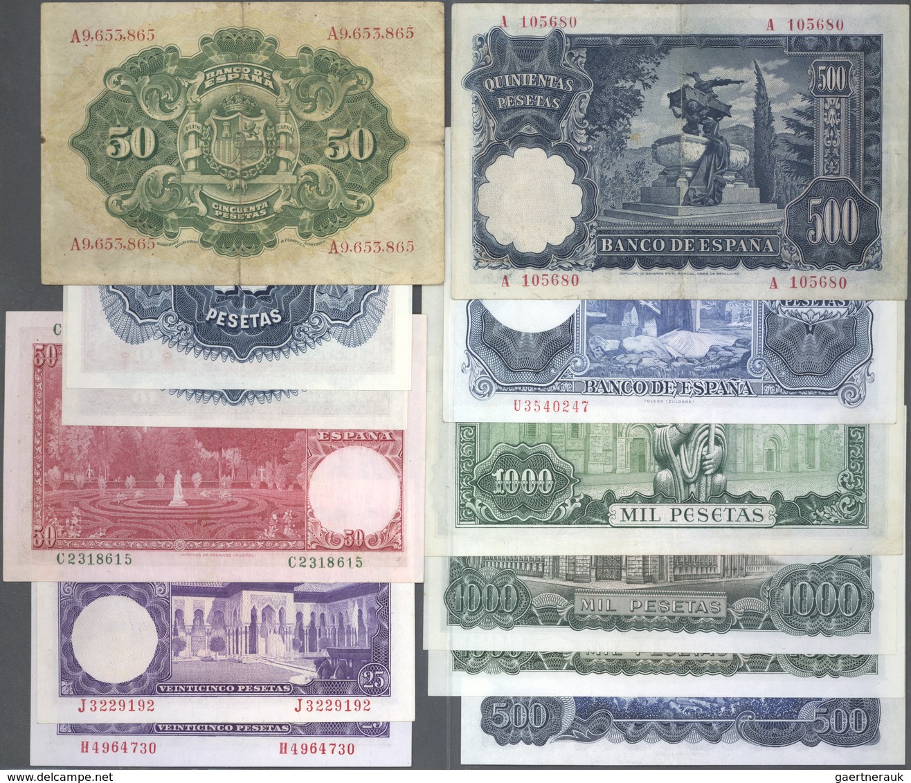 Spain / Spanien: Set Of 12 Notes Containing 50 Pesetas 1906 P. 58 (VF-), 2x 10 Pesetas 1935 P. 86 (X - Otros & Sin Clasificación