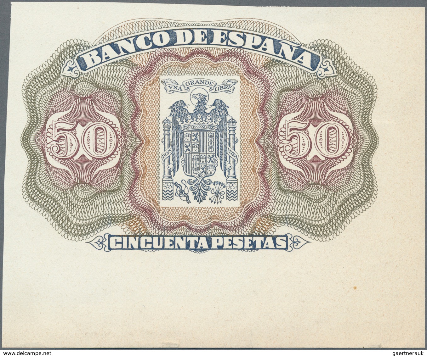 Spain / Spanien: Unlisted Back Essay Print Specimen For A 50 Pesetas Banknote, Similar To The Design - Sonstige & Ohne Zuordnung