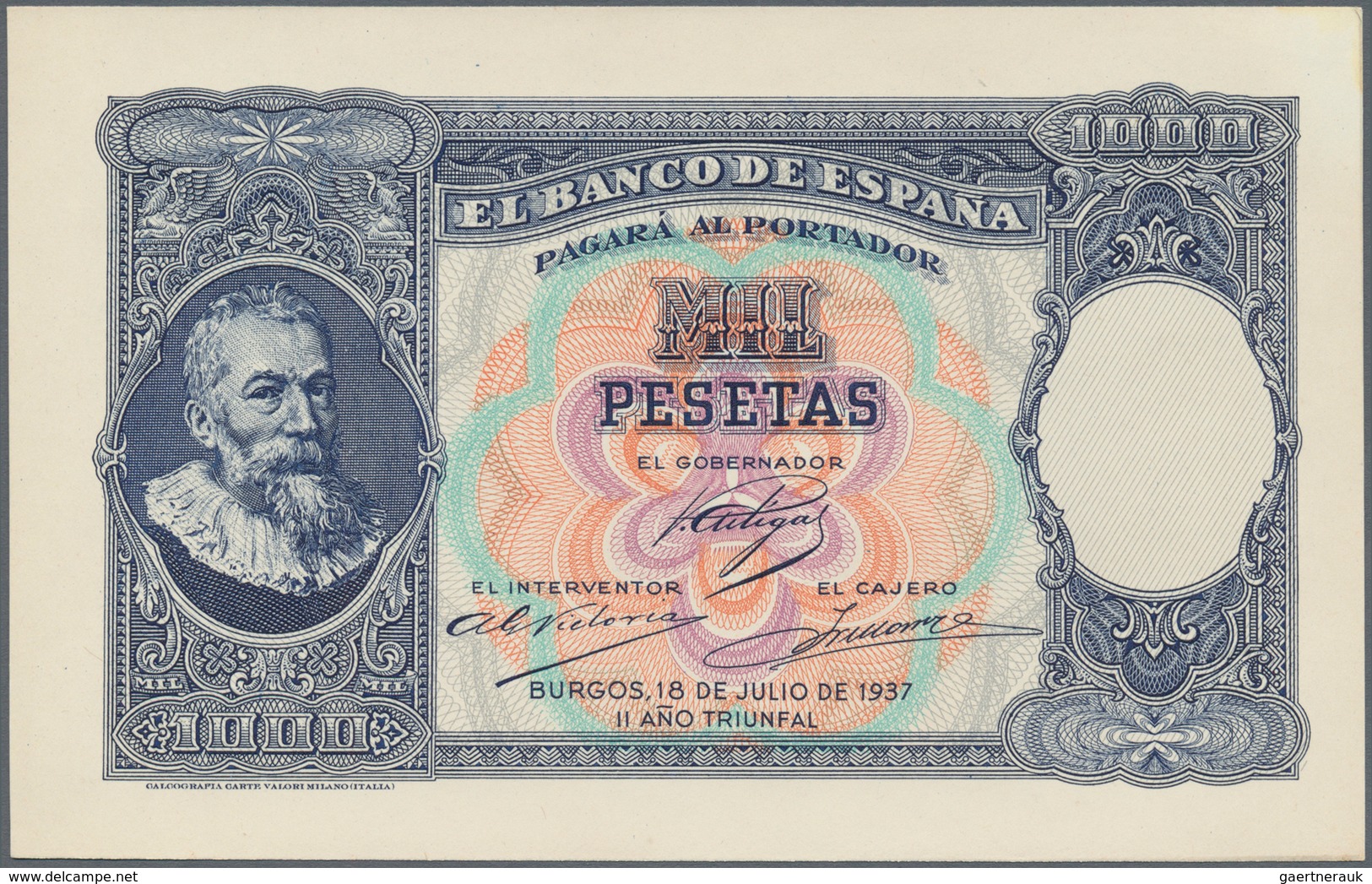 Spain / Spanien: 1000 Pesetas 1937 Specimen Proofs Pick Unlisted, Highly Rare Unissued Design, Print - Andere & Zonder Classificatie