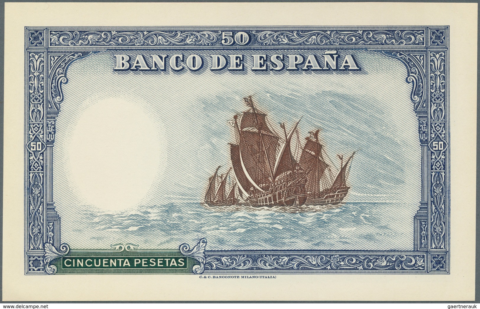 Spain / Spanien: 50 Pesetas 1937 Specimen Proof Pick Unlisted, Highly Rare Unissued Design, Printed - Andere & Zonder Classificatie