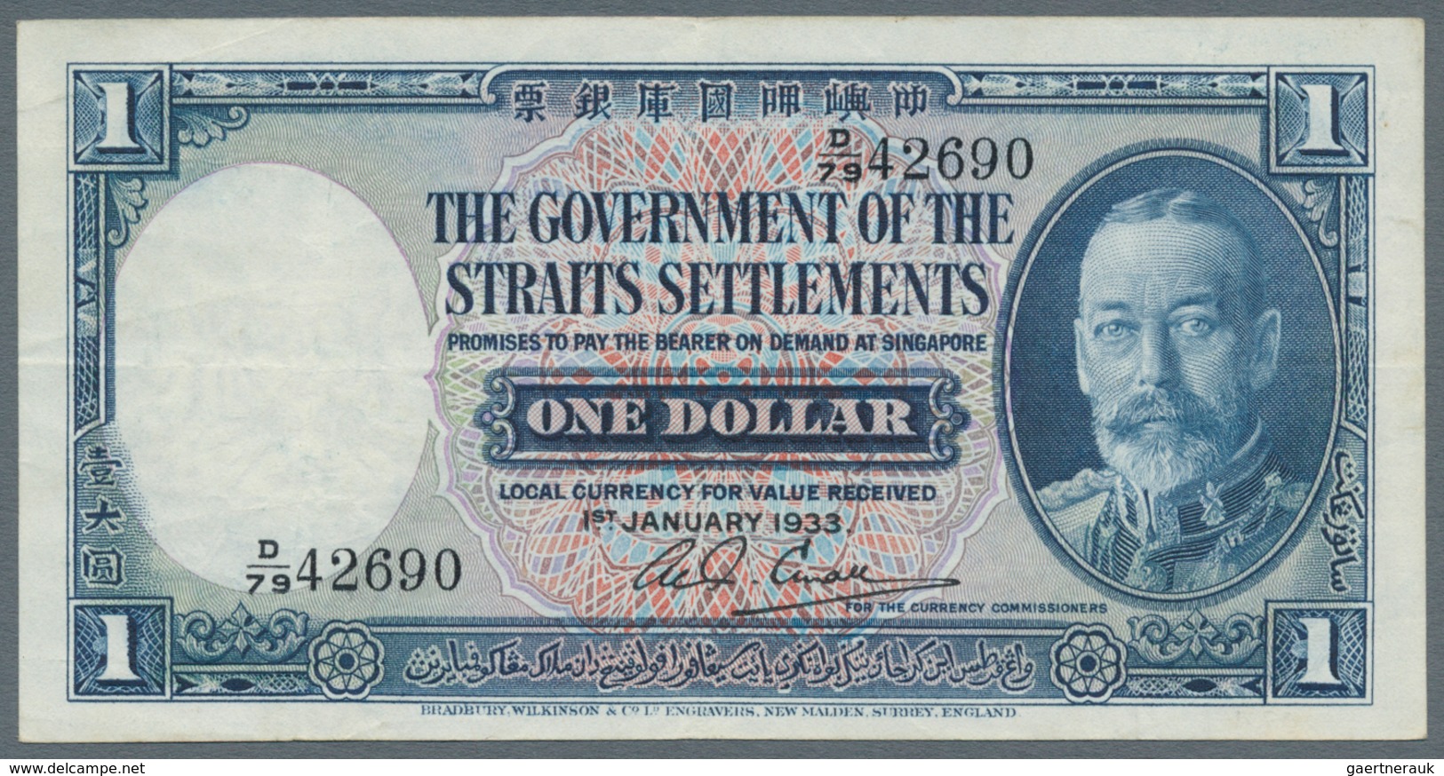 Straits Settlements: Rare Early Date 1 Dollar 1933 P. 16a, Used With Folds And Light Creases, No Hol - Maleisië