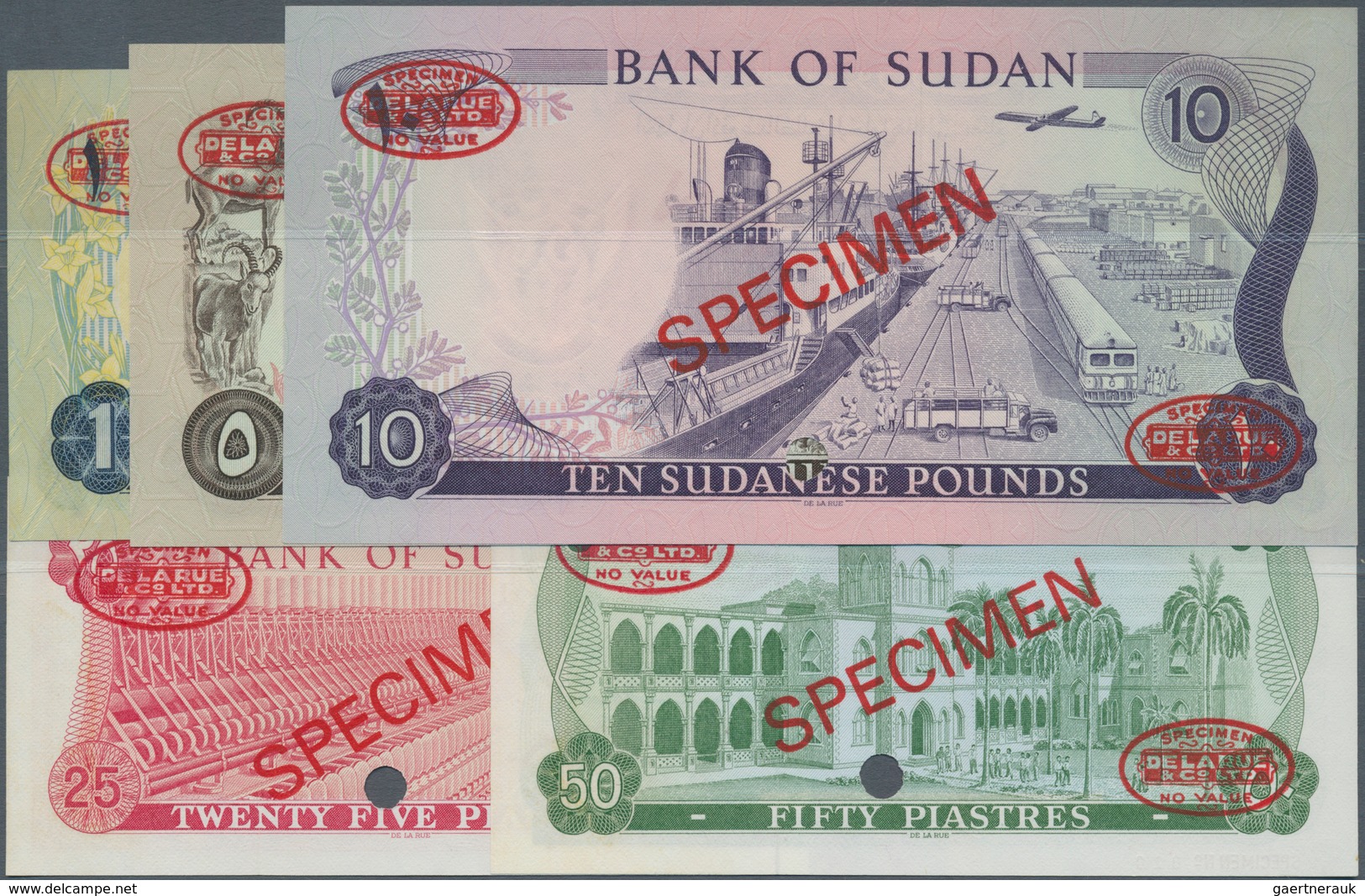 Sudan: Set Of 5 Specimen Banknotes From 25 Piastres To 10 Pounds 1975 P. 11bs To 15bs, All In Condit - Soedan