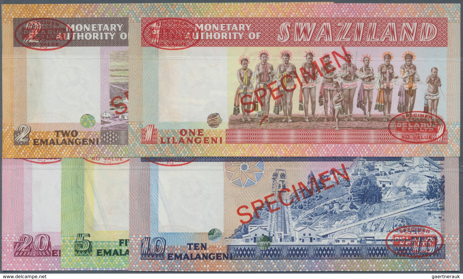 Swaziland: Set Of 5 Specimen Banknotes Containing 1, 2, 5, 10 & 20 Emalangheni ND P. 1s To 5s, All I - Andere - Afrika