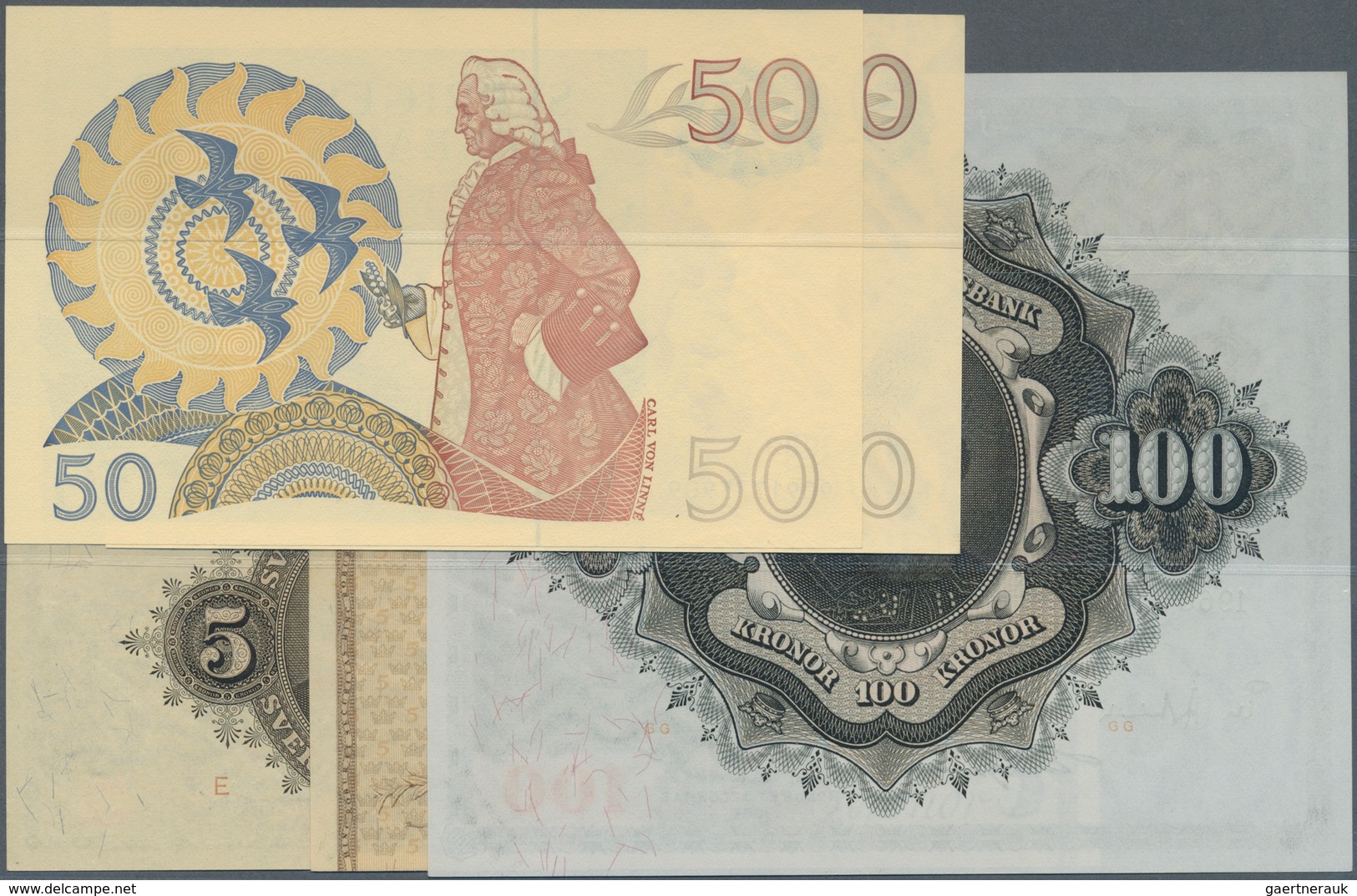 Sweden / Schweden: Set Of 5 Notes Containing 5 Kronor 1952 P. 33 (UNC), 5 Kroner 1948 P. 41 (aUNC), - Schweden