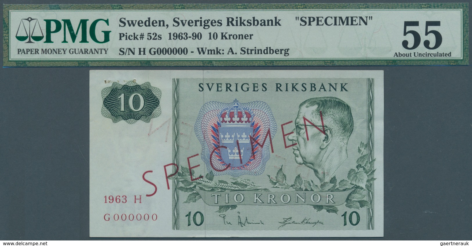 Sweden / Schweden: 10 Kroner 1963 SPECIMEN, P.52s, Tiny Pinholes At Upper Left And A Few Creases In - Zweden
