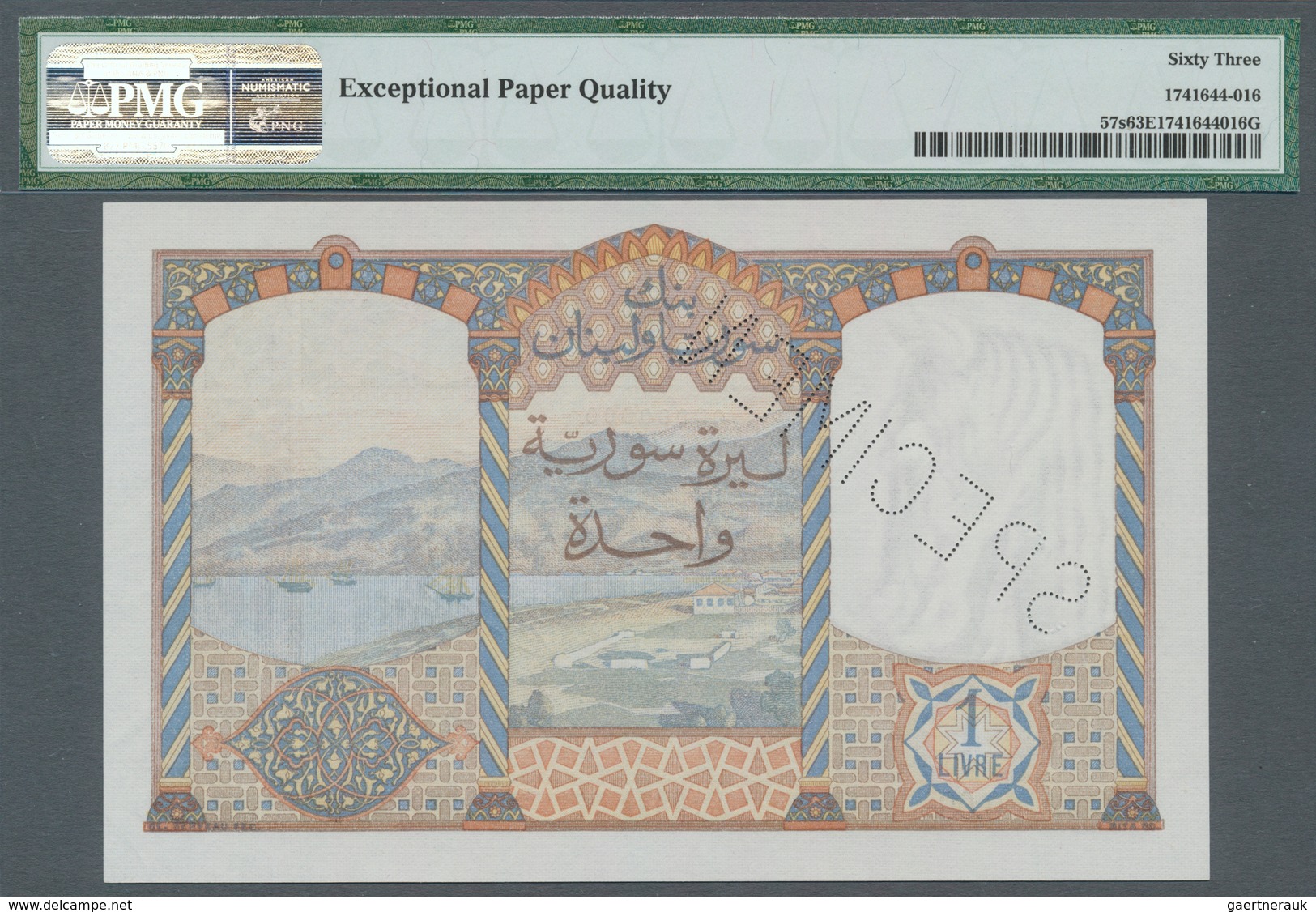 Syria / Syrien: 1 Livre 1947 Specimen P. 57s, Seldom Seen Note, In Condition: PMG Graded 63 Choice U - Syrie