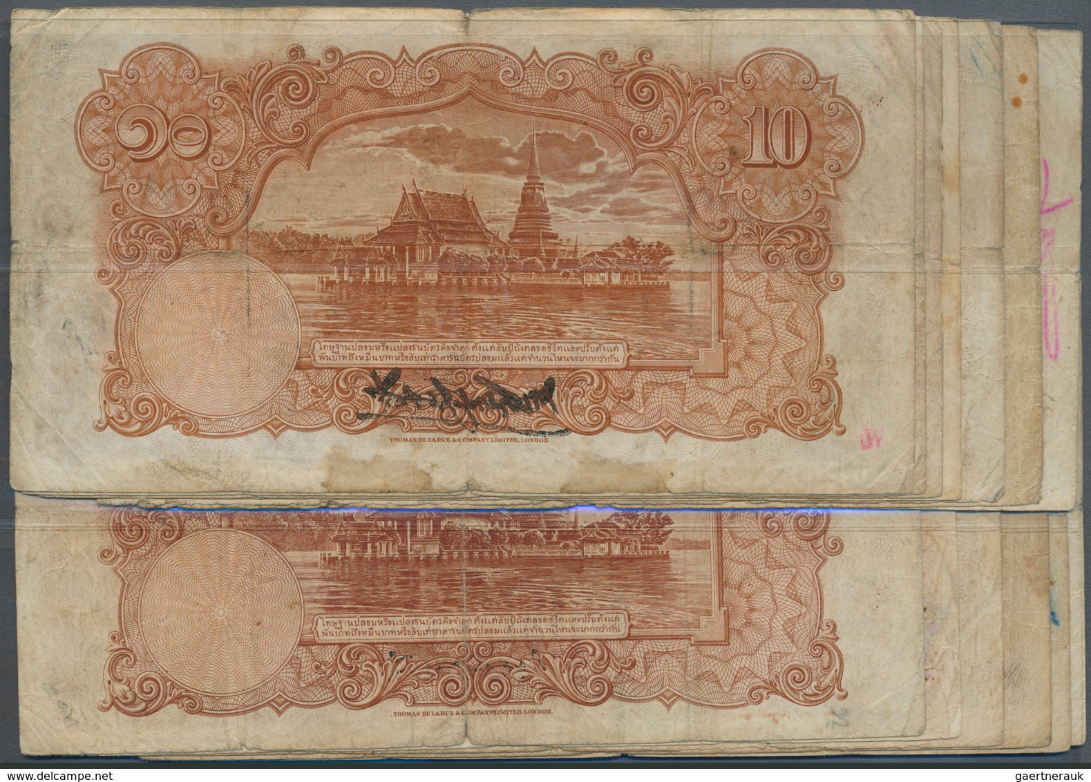 Thailand: Set Of 13 Banknotes 10 Baht 1935 And 1936 P. 28, All Notes Nearly The Same Condition, A Bu - Tailandia