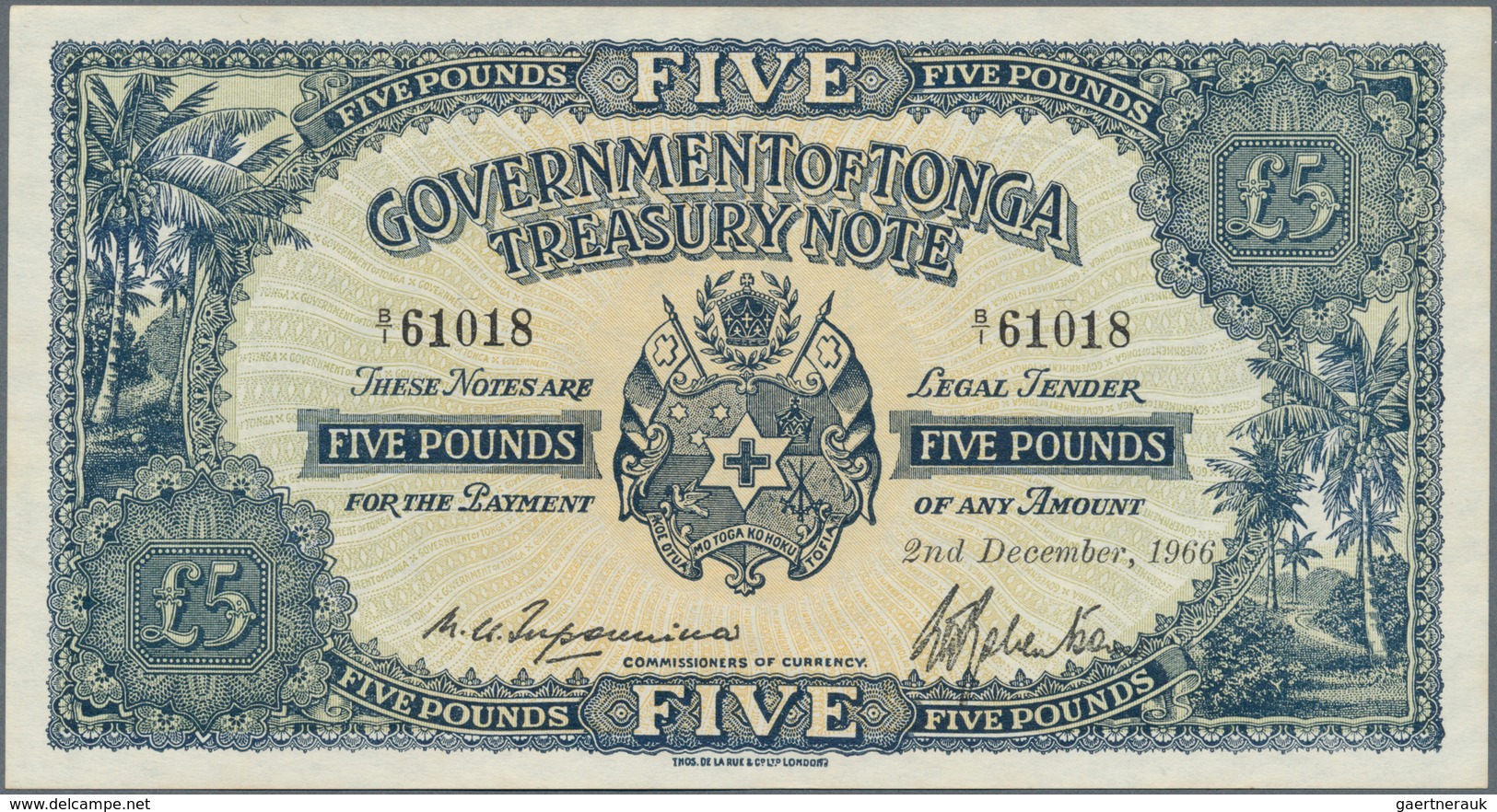 Tonga: 5 Pounds 1966 P. 12, Crisp Original Paper, Only Light Handling, Condition: AUNC. - Tonga
