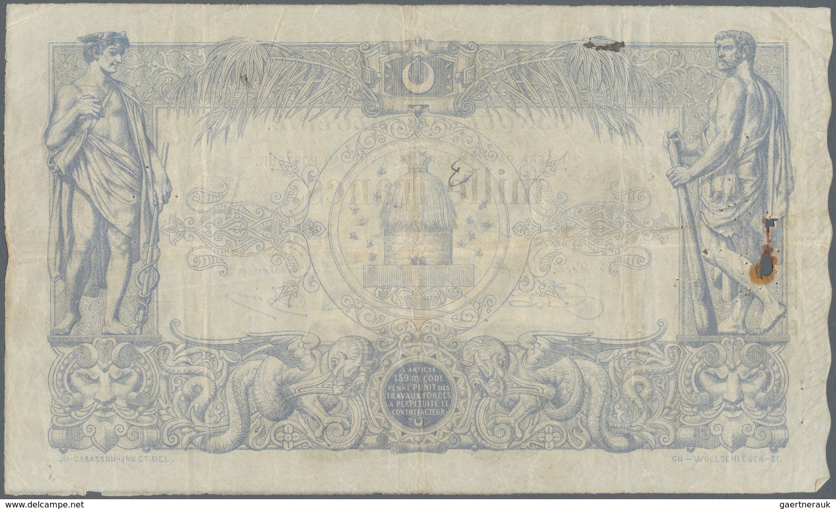 Tunisia / Tunisien: 1000 Francs 1923 P. 7b, Used With Several Folds In Paper, Larger Rusty Pinhole A - Tunesien