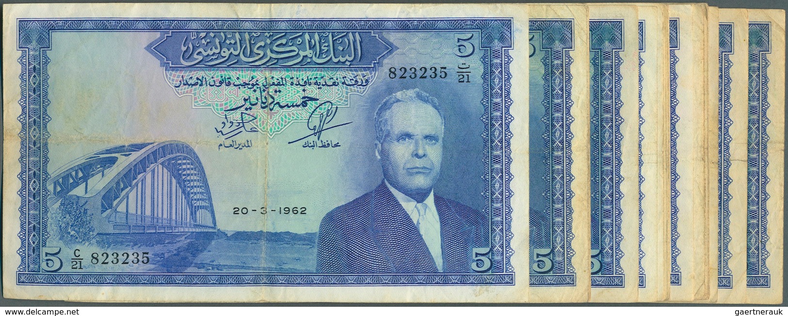 Tunisia / Tunisien: Lot With 23 X 5 Dinars 1962, P.61 In Used Condition With Several Handling Marks, - Tusesië