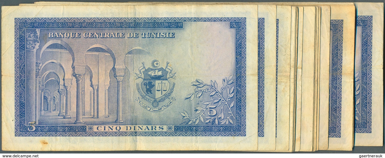 Tunisia / Tunisien: Lot With 23 X 5 Dinars 1962, P.61 In Used Condition With Several Handling Marks, - Tunesien