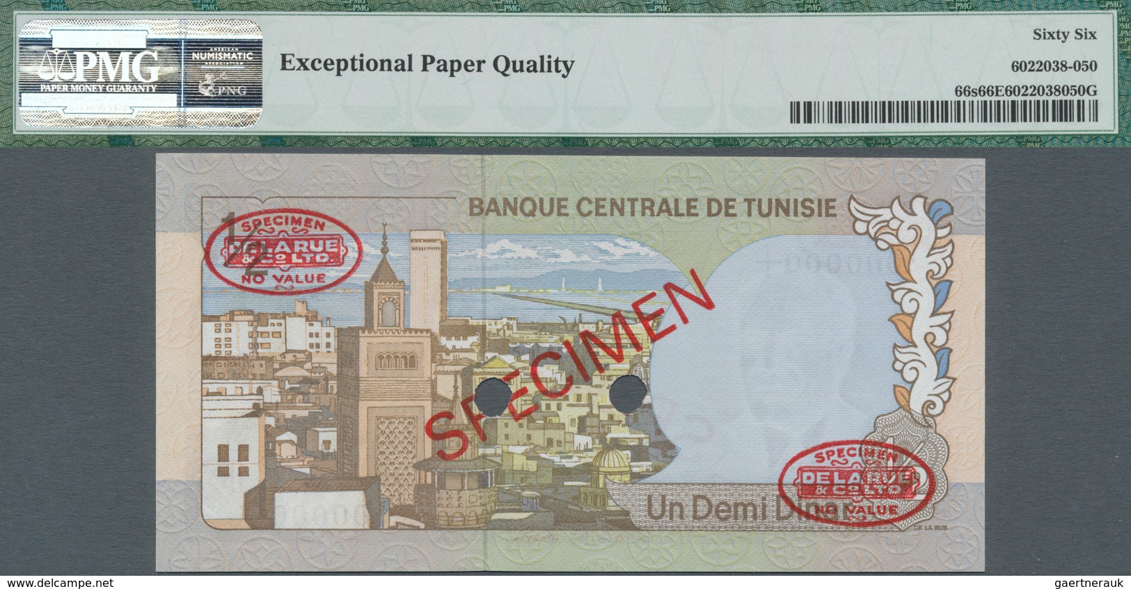 Tunisia / Tunisien: Set Of 3 Notes 1/2, 1 And 5 Dinars 1972 Specimen P. 66s-68s, All PMG Graded: 66G - Tunisie