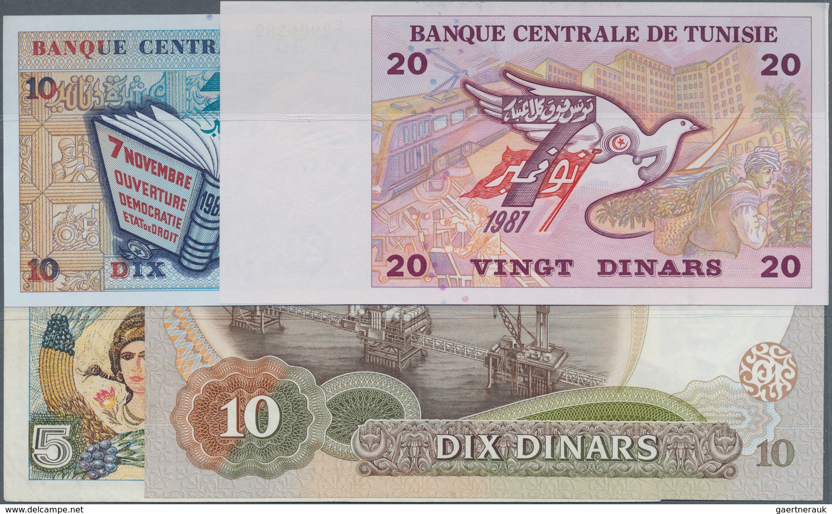 Tunisia / Tunisien: Set Of 15 Banknotes Containing 5 Dinars 1993, 3x 10 Dinars 1994, 2x 20 Dinars 19 - Tunisia