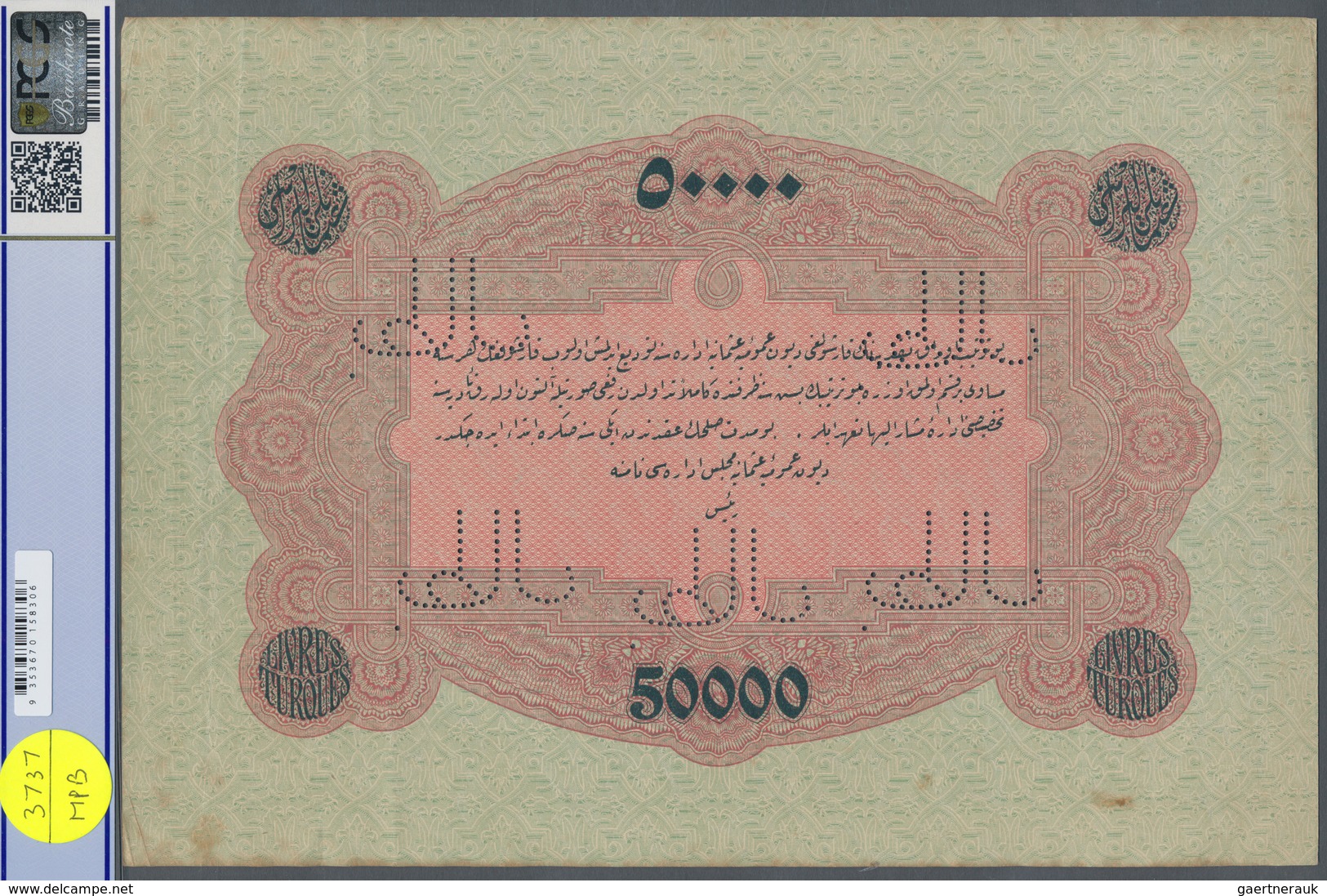 Turkey / Türkei: Highly Rare Specimen Banknote Of 50.000 Livres ND(1916-17) AH1332, RS-4-11, With Ar - Türkei
