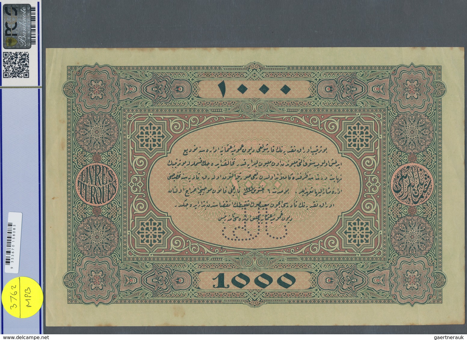 Turkey / Türkei: Rare Specimen Banknote Of 1000 Livres ND(1912) AH1331, P. 107s, RS-6-4, With Arabic - Turkije