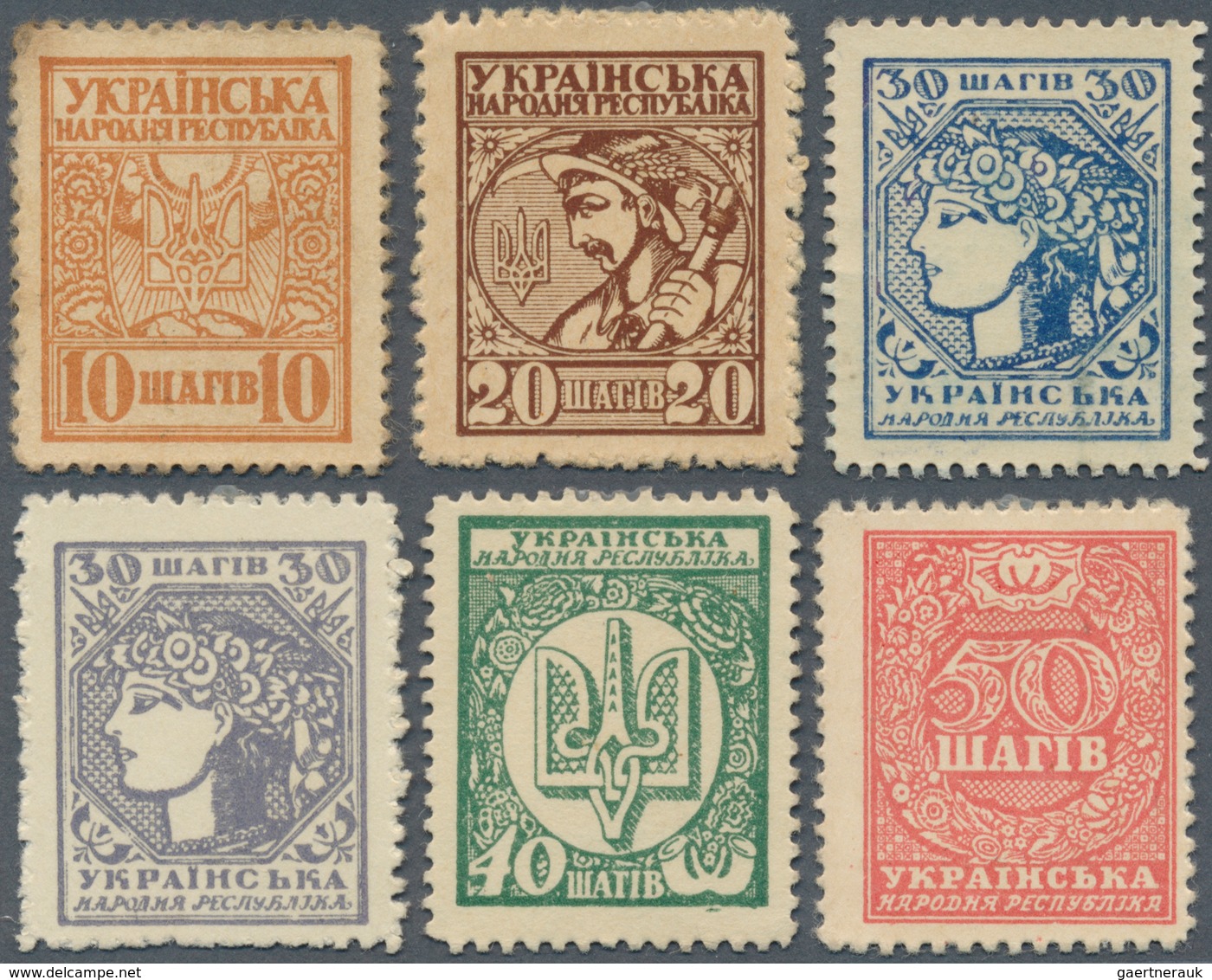 Ukraina / Ukraine: Set With 6 Pcs. Of The Postage Stamp Currency Issue ND(1918) Comprising 10, 20 Sh - Oekraïne