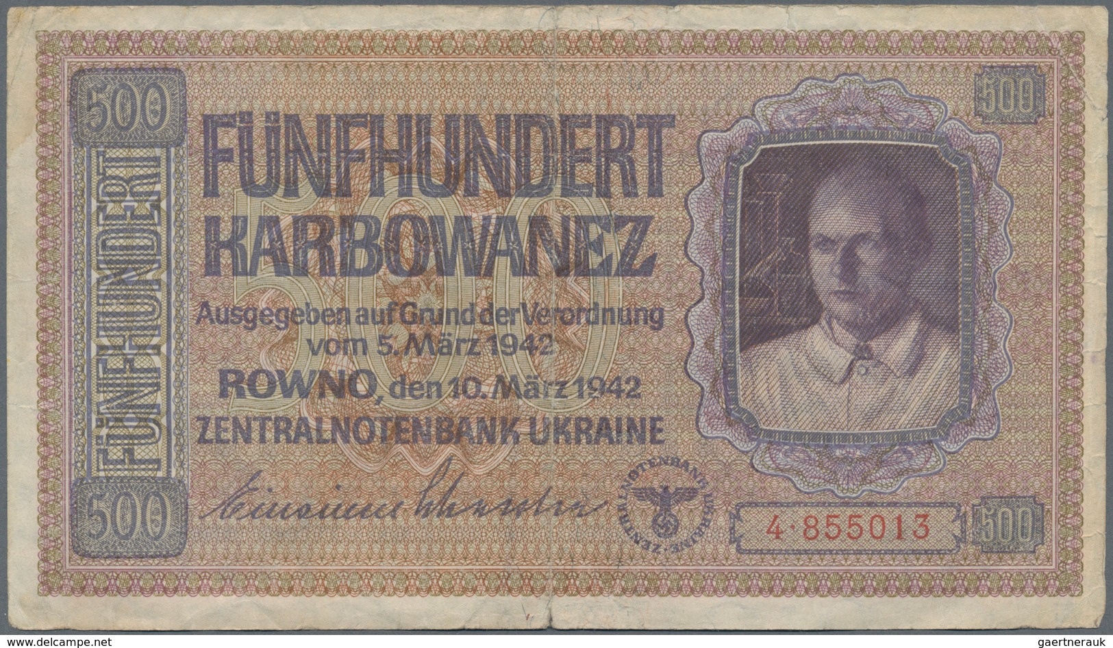 Ukraina / Ukraine: Set With 6 Banknotes Of The "Zentralnotenbank Ukraine 1942" Issue With 1, 5, 10, - Ucrania