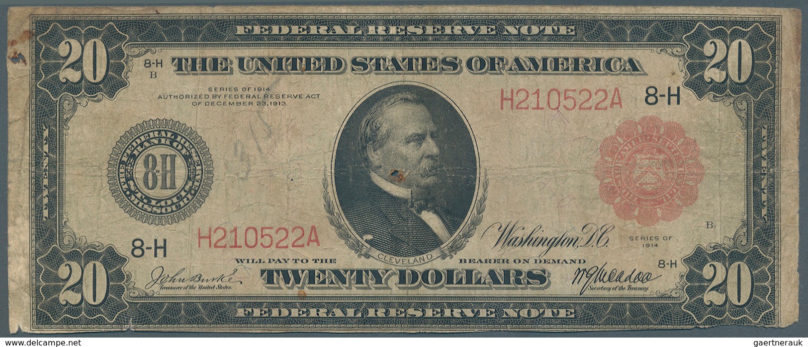 United States Of America: 20 Dollars Federal Reserve Note, Series 1914 With Portrait Of President Cl - Otros & Sin Clasificación