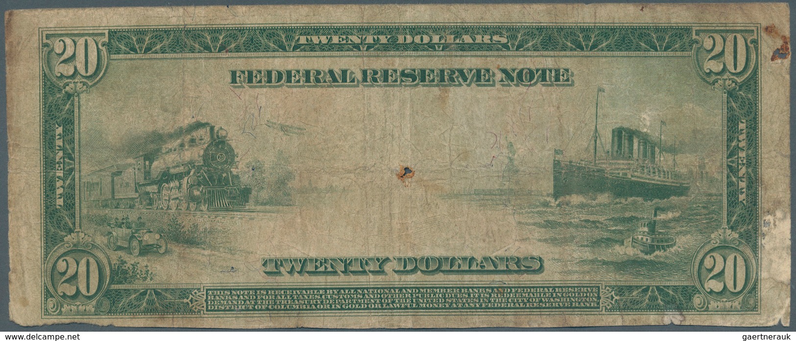 United States Of America: 20 Dollars Federal Reserve Note, Series 1914 With Portrait Of President Cl - Andere & Zonder Classificatie